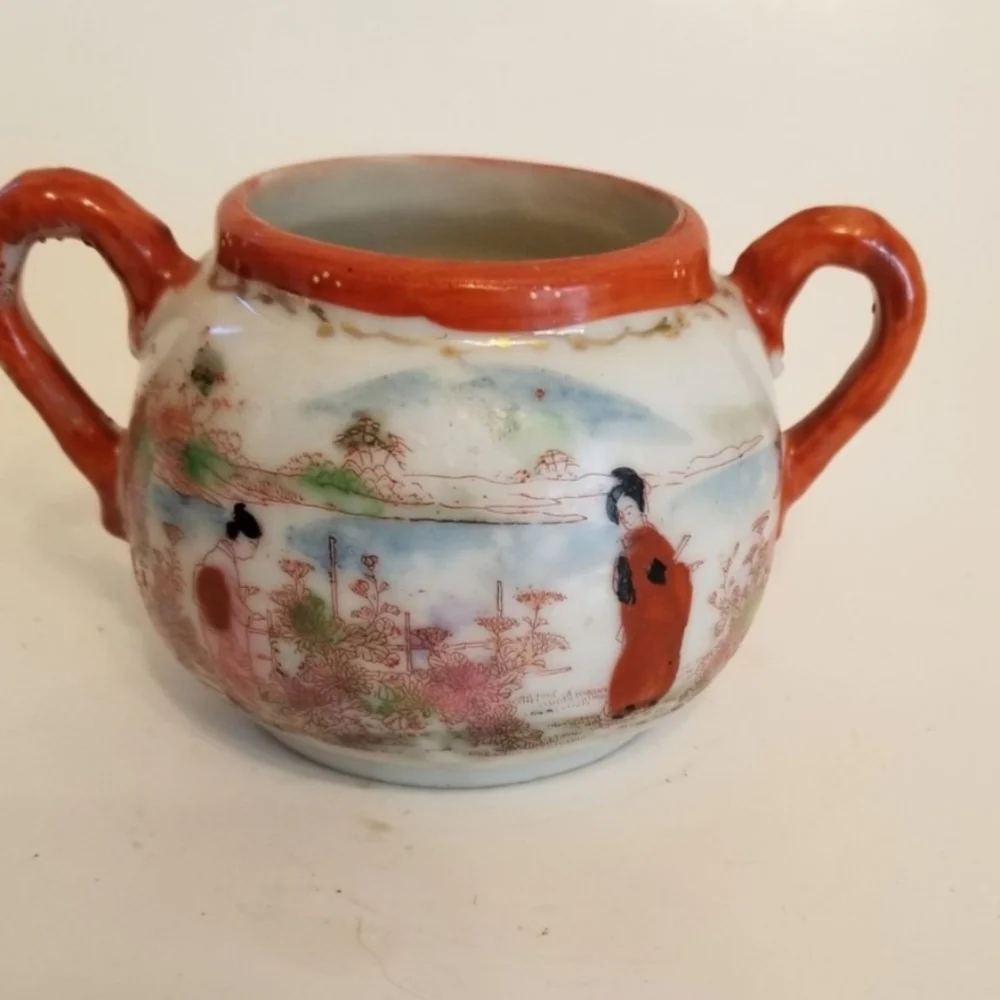 Vintage Geisha Sugar Bowl Succulent Pot Scenes of Edo Period